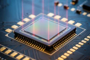 Nahaufnahme des BeePhoton Si PIN-Photodioden-Sensorchips für Hochgeschwindigkeits-Sicherheitslichtvorhangsensoren