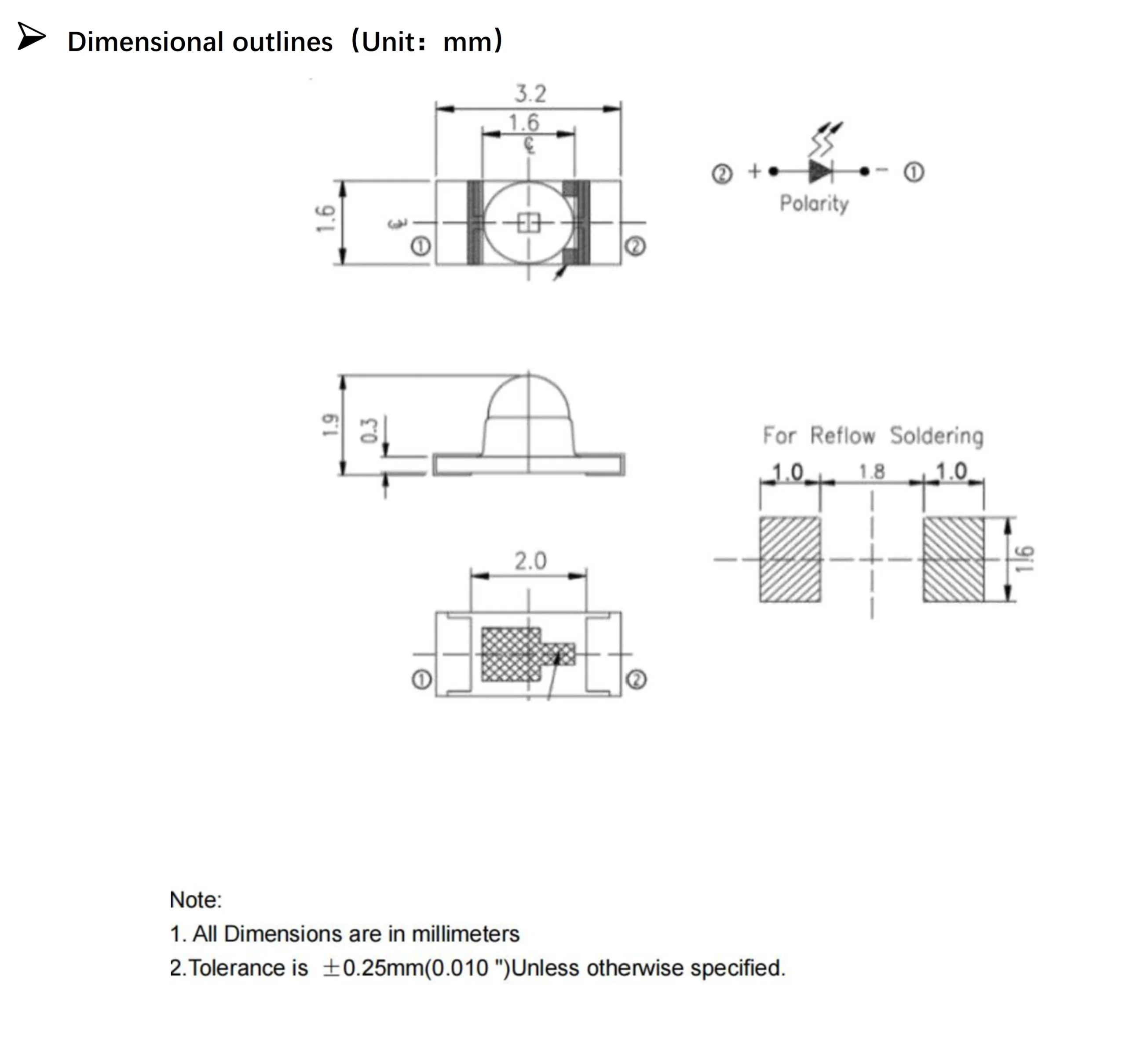Mechanische Abmessungen und Seitenansicht der Bee Photon High Luminosity Infrarot-LED