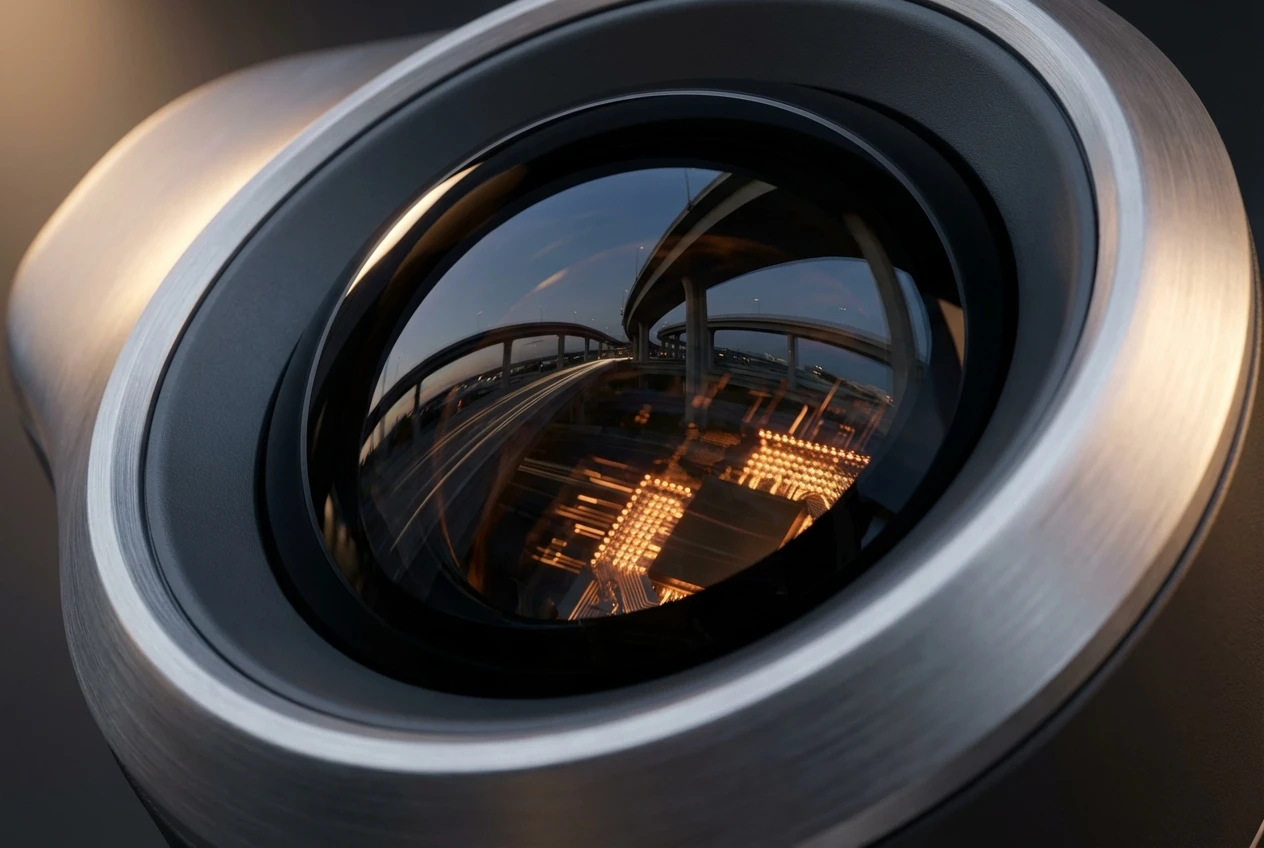 Close up of Silicon APD sensor chip on a circuit board, labeled as automotive LiDAR sensors component