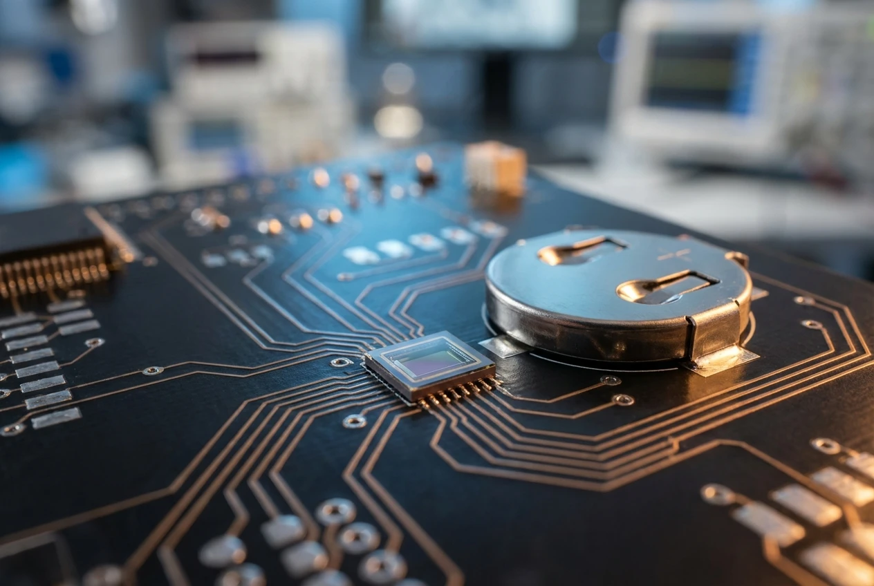 Engineer testing low power photodiode on a PCB for IoT sensor nodes