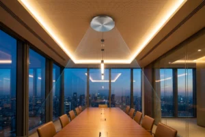 BeePhoton PD Array sensor diagram showing precise occupancy detection zones in a smart office environment