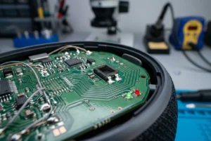 Intelligenter Lautsprecher mit AI-Sprachassistent und integrierten Umgebungslichtsensoren auf einer Leiterplatte