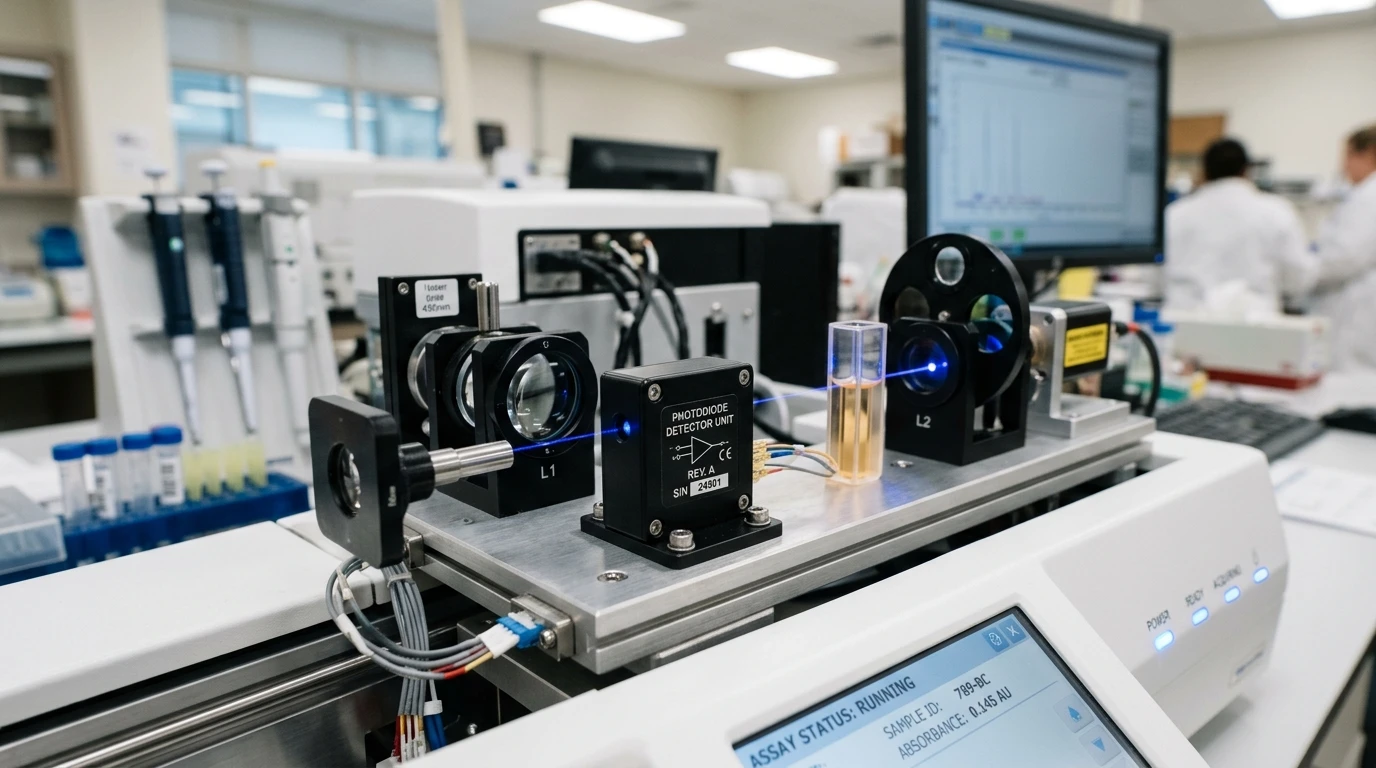 low-noise photodiode modules mounted in analytical medical chemistry analyzer setup