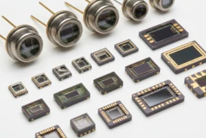 Comparison of photodiodes with different photosensitive area sizes showing real sensor components