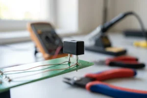 Photodiode mit umgekehrter Vorspannung, montiert auf einer Leiterplatte in einem professionellen Labortestaufbau