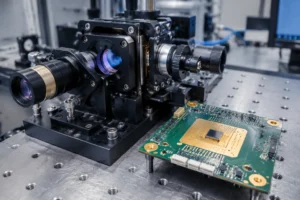 Industrial laser scanning galvo system receiver featuring a high-speed 940nm PIN photodiode chip on an optical breadboard
