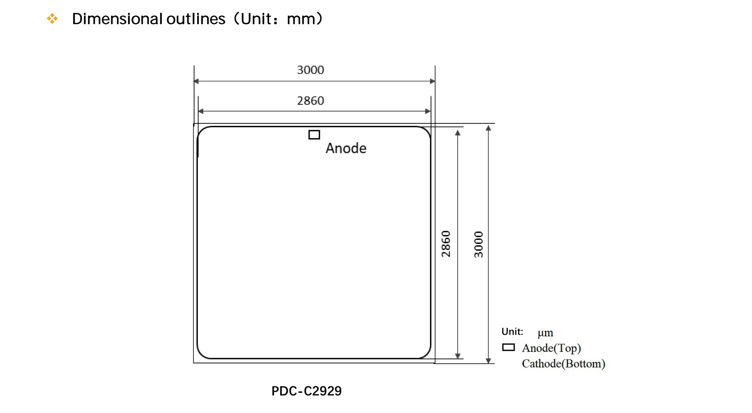 PDC-C2929 920nm silicon PIN photodiode dimensions outline 2.9x2.9mm square active area