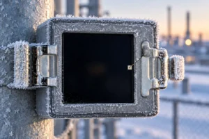 Perimeter security beam optical unit engineered with a low temperature drift photodetector operating in sub-zero freezing weather